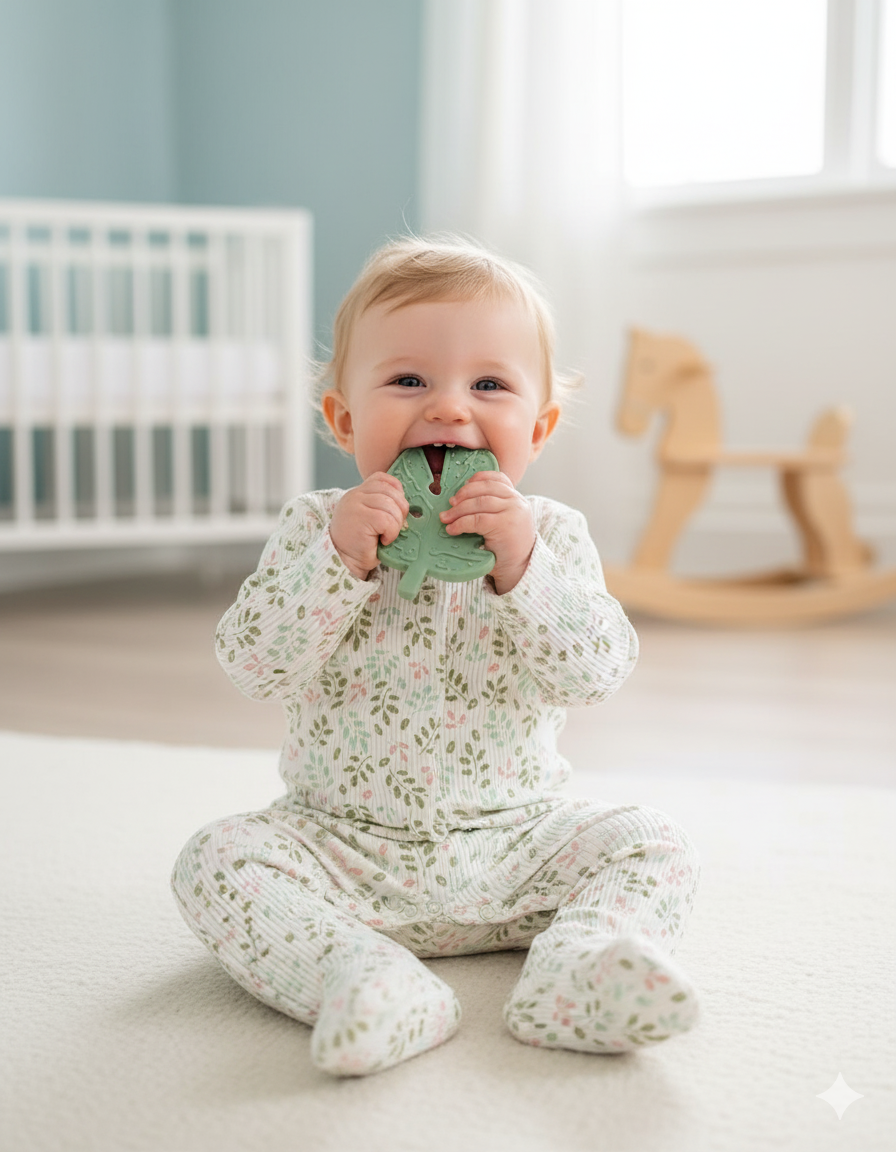 Yaprak Desenli %100 Pamuk Fitilli Kız Bebek Tulum