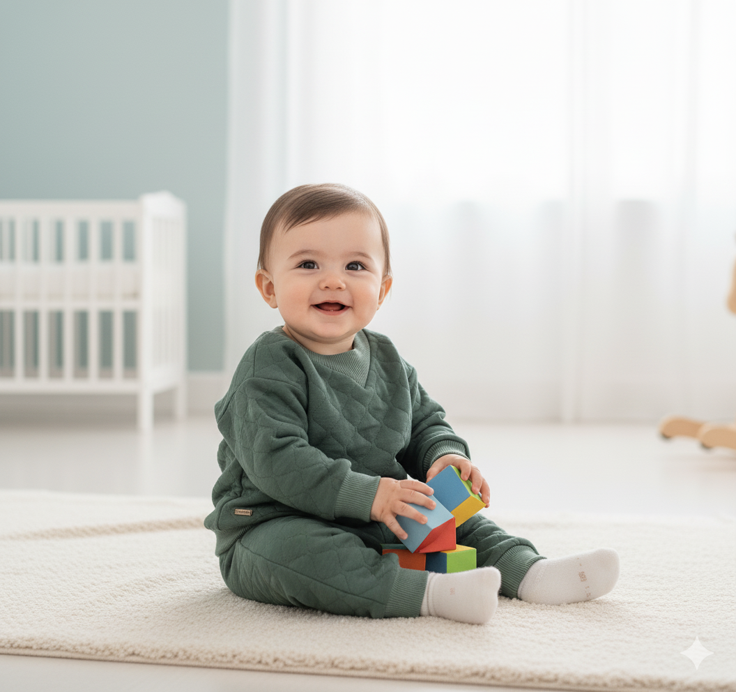 Kapitone Kumaş Baklava Desenli Erkek Çocuk İkili Takım
