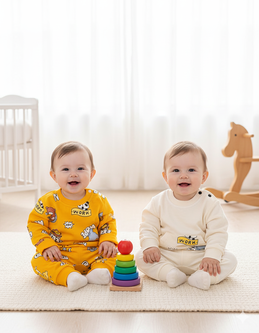 Sevimli Hayvan Baskılı Erkek Bebek Sweatshirt 2'li Set