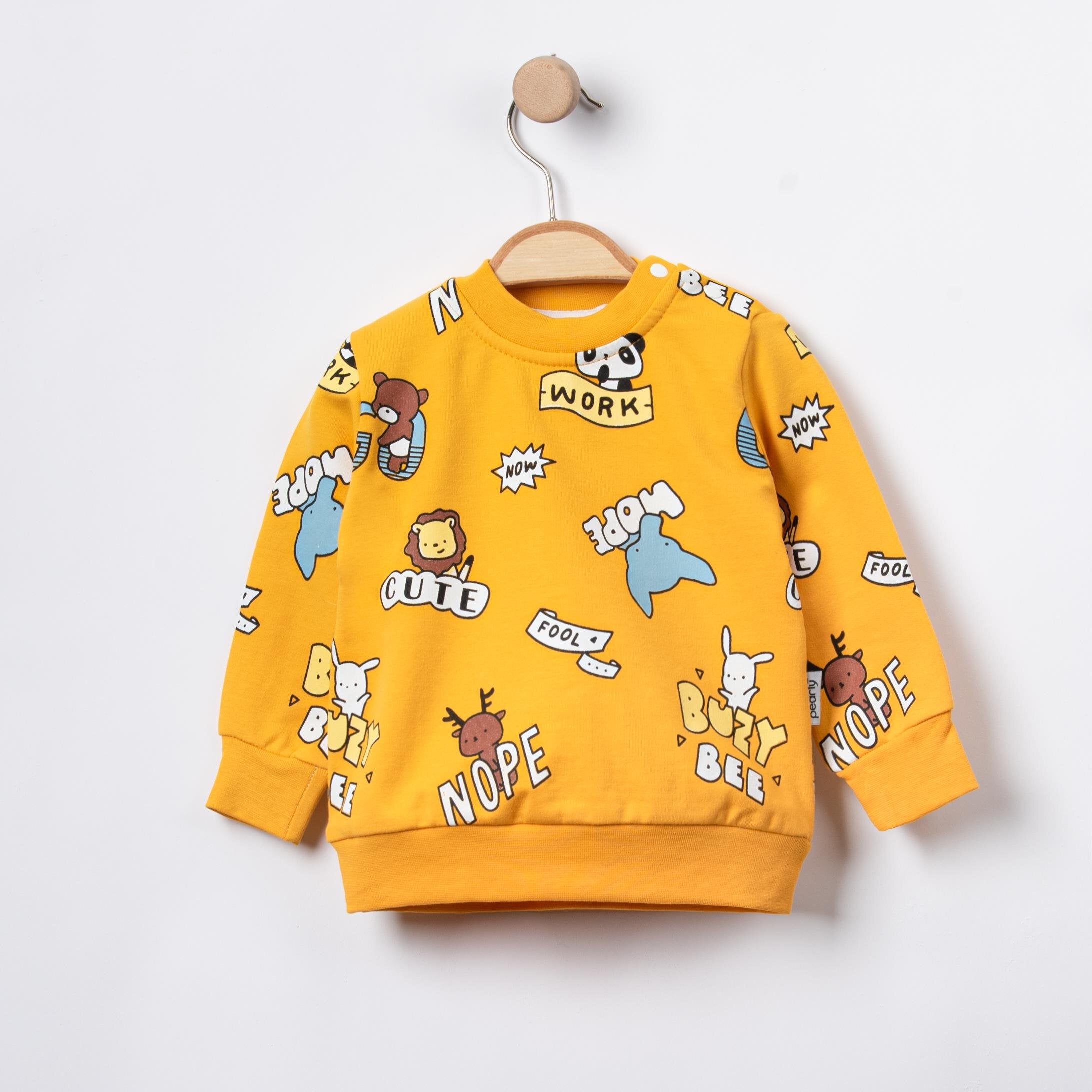 Sevimli Hayvan Baskılı Erkek Bebek Sweatshirt